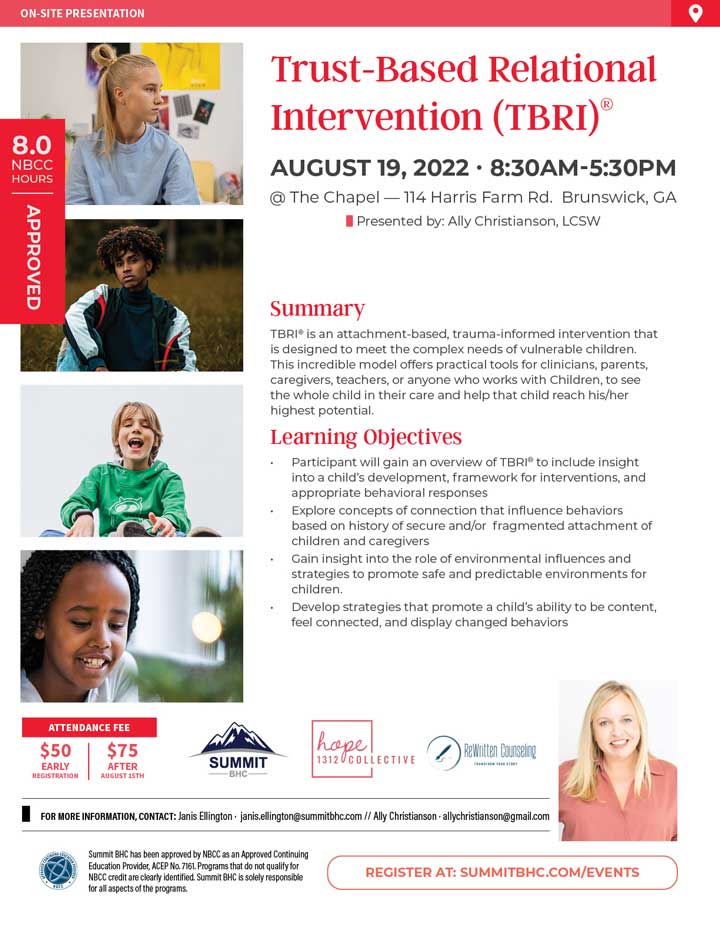 Trust-Based Relational Intervention (TBRI)® - In-Person Event/On-Site Presentation - August 19, 2022 - Brunswick, GA